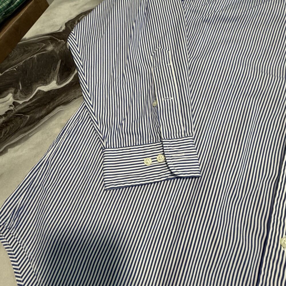 Polo Ralph Lauren Shirt Mens 17.5 32/33 Classic Fit Blue White Stripe Red Pony - Picture 3 of 9